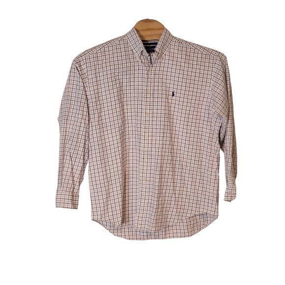 Ralph Lauren Golf Flannel Cotton Button Down LS Shirt‎ White, Blue Plaid Size L - Picture 1 of 5